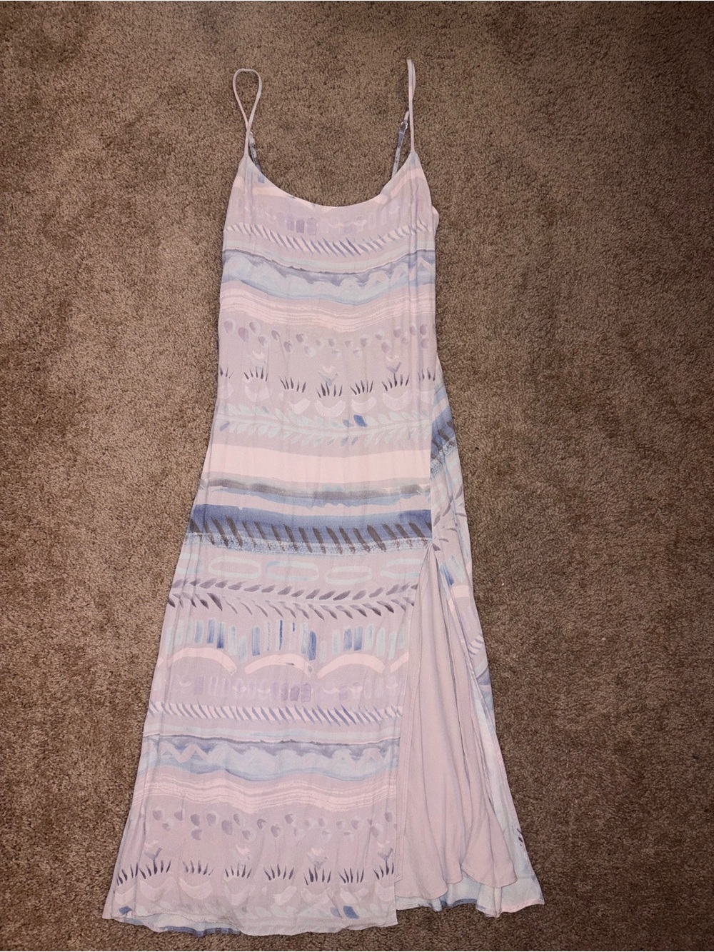 Aritzia Pink and Light Blue Patterned Spaghetti Strap Maxi Dress